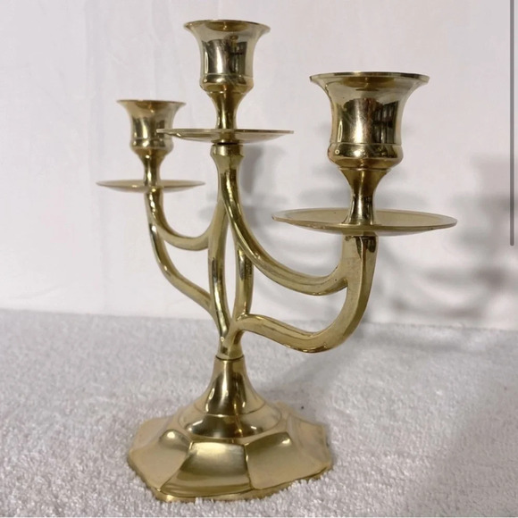 Vintage Brass 3  Candle Candelabra Candle Holder - Picture 2 of 15